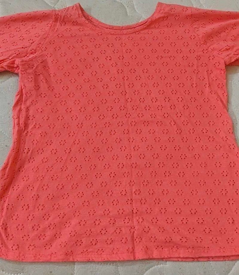 Coral Eyelet T-shirt