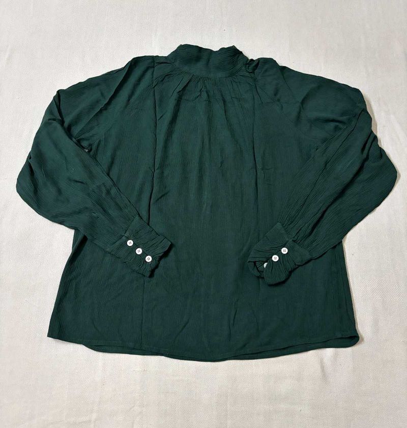 Elegant Dark Green Mock Neck Top