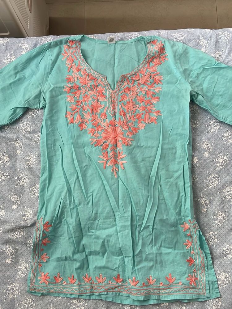 Aqua Blue Embroidered Kurta