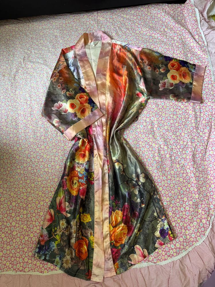 Luxury Floral Print Silk Robe