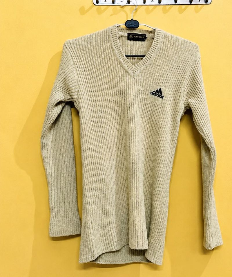 Adidas V-Neck Ribbed Knit Sweater