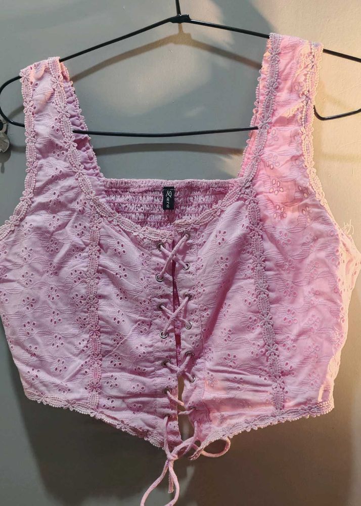 Chic Lace-Up Eyelet Crop Top