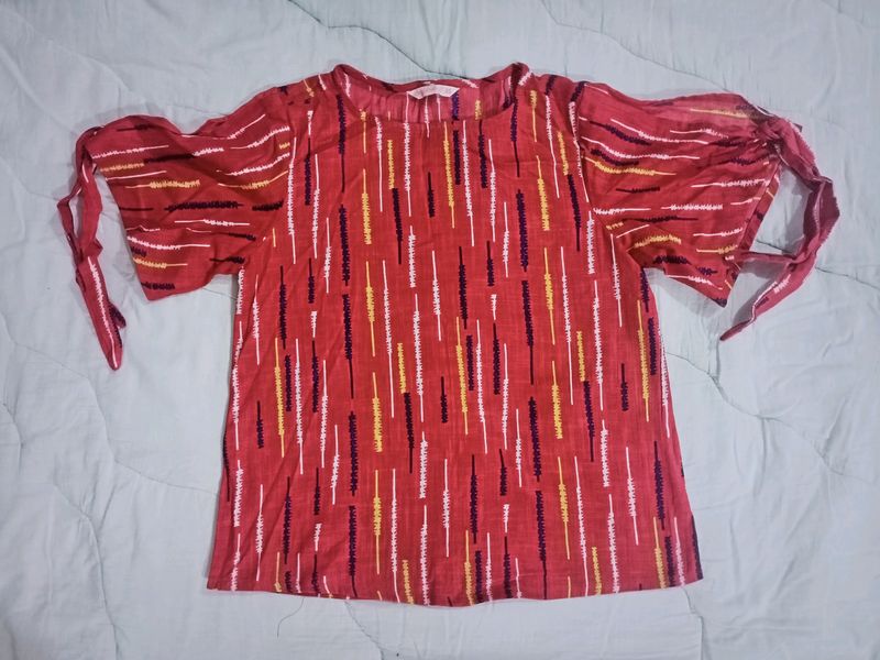 HALF SLEEVE PRINTED PINK TOP