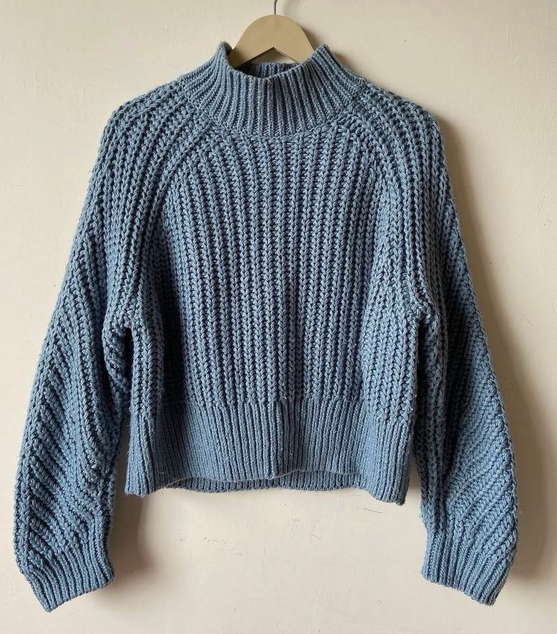 Cozy Blue Knit Mock Neck Sweater