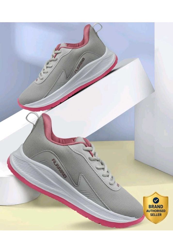 Stylish Gray &amp; Pink Running Shoes