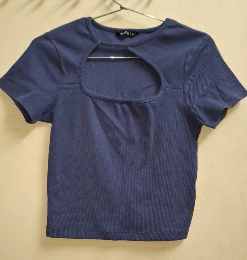 Blue Cut-Out Crop Top
