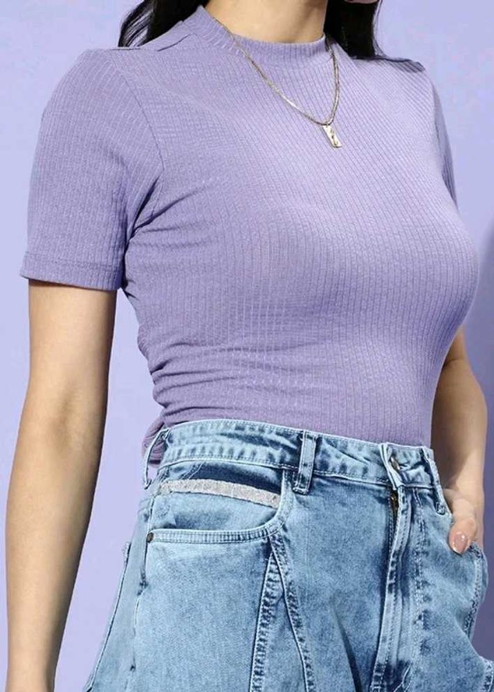 Ribbed Mock Neck Purple Top
