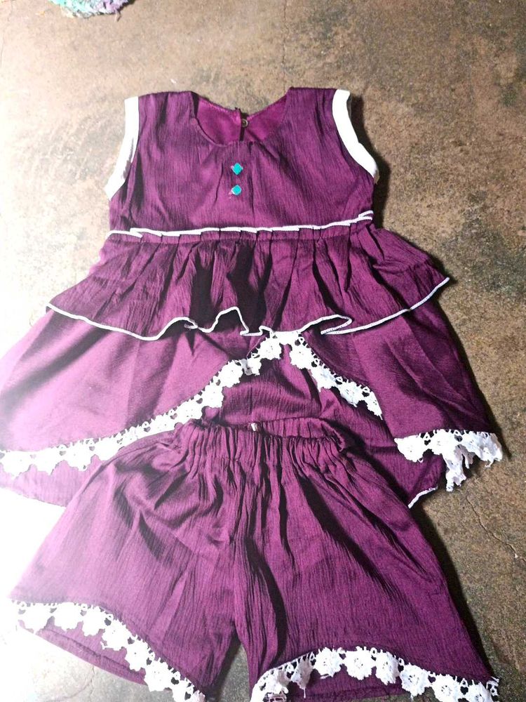 Purple Girls Dress with Shorts Set