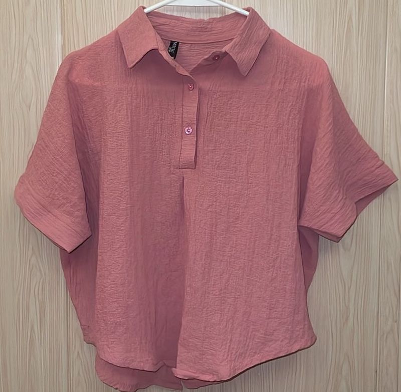 Chic Textured Pink Short Sleeve Top