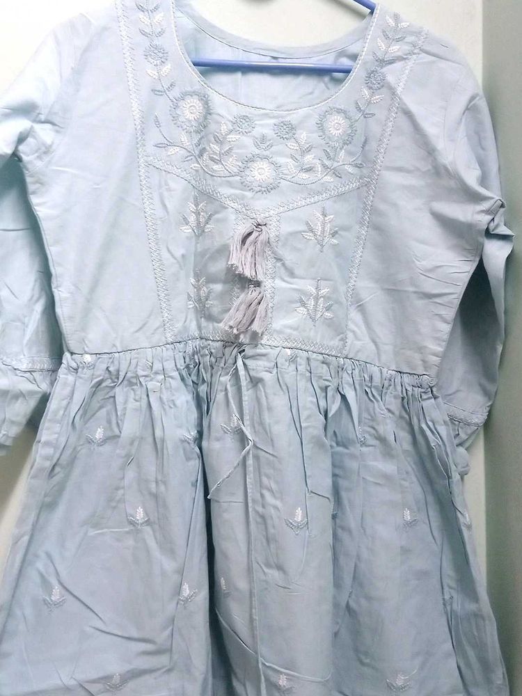 Elegant Embroidered Light Blue Dress
