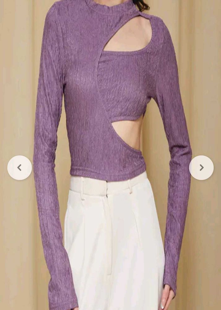 Purple Cut-Out Long Sleeve Top