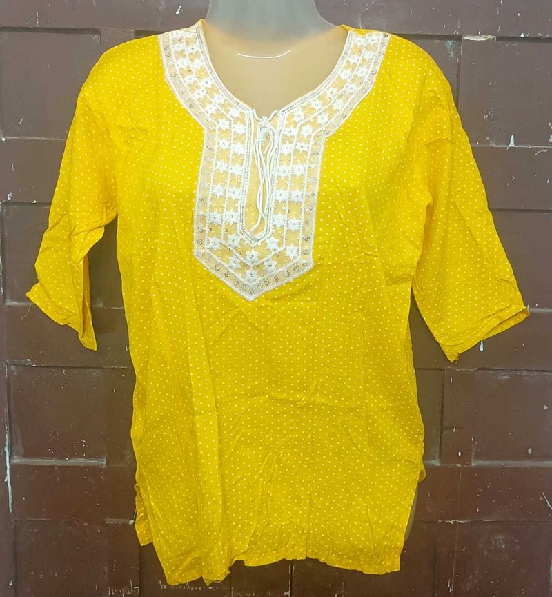 Yellow Polka Dot Short Kurti