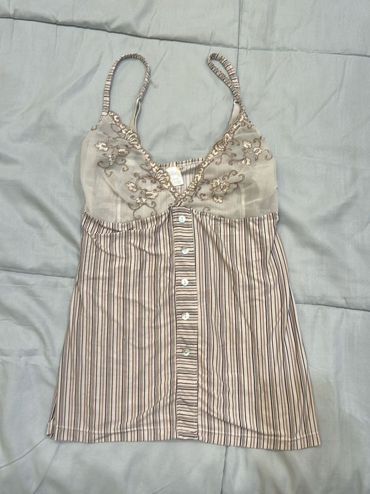 Striped Button-Up Camisole Top