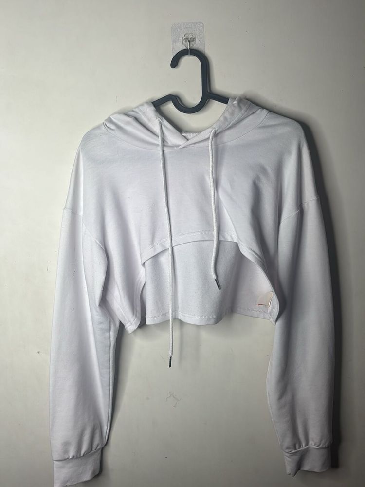 White Cropped Hoodie