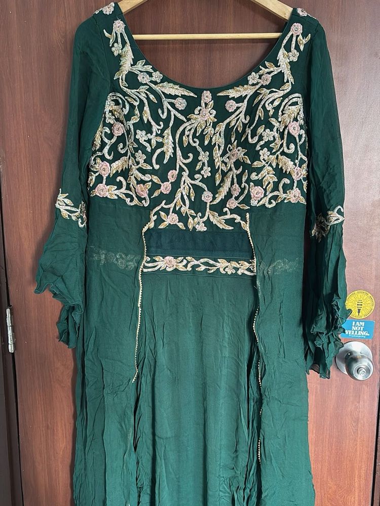 Emerald Green Embroidered Gown