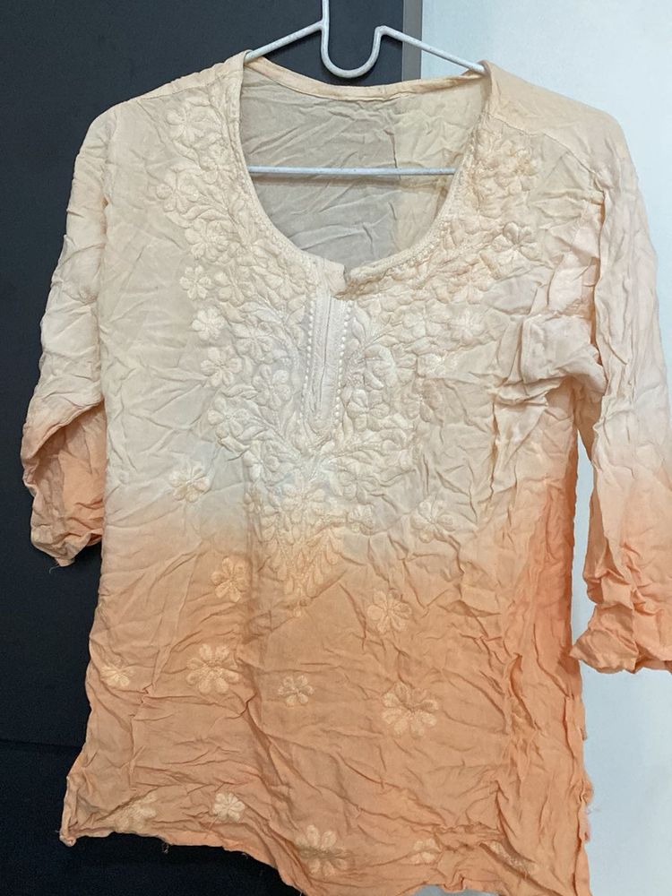 Peach Embroidered Kurta