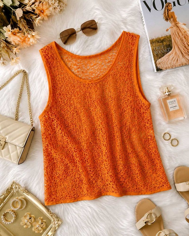 Vibrant Orange Lace Tank Top