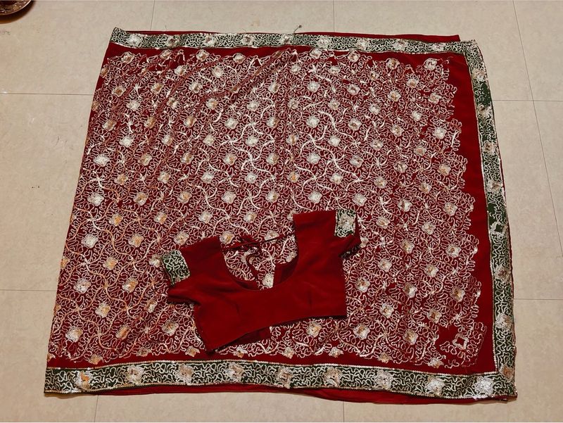 Maroon full work Saree with blouse