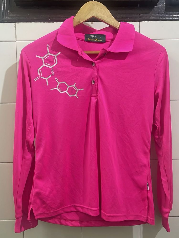 Vibrant Pink Long Sleeve Collared Shirt