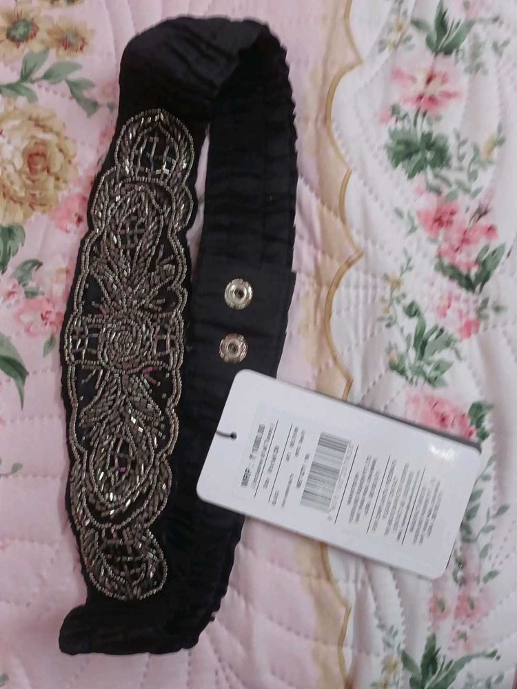 Elegant Beaded Black Belt