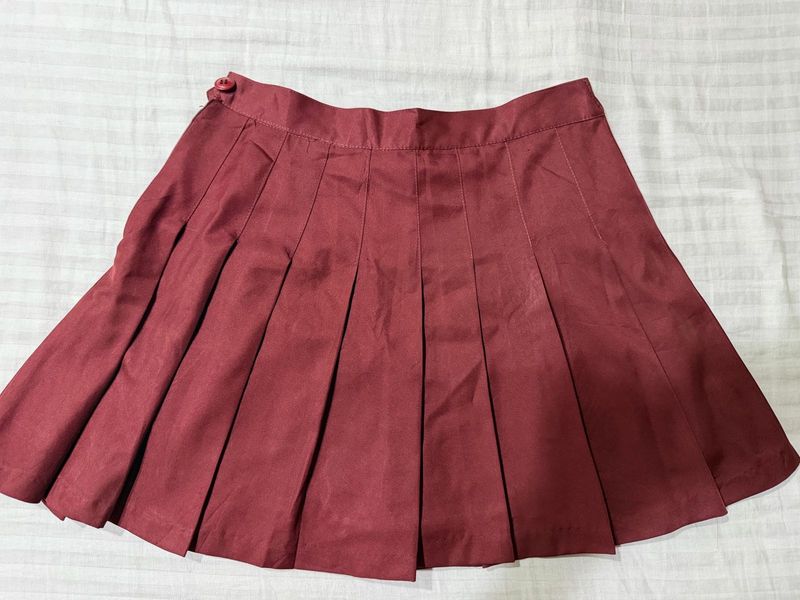 Maroon Pleated Mini Skirt