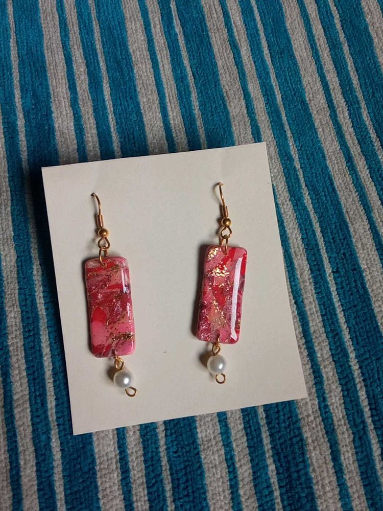 Pink Marble Drop Earrings