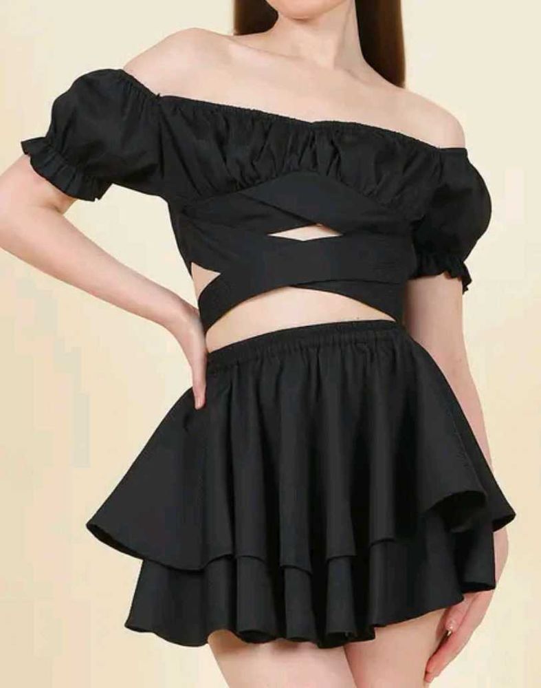 Shein Party Off Shoulder Wrap Crop Top with Layere