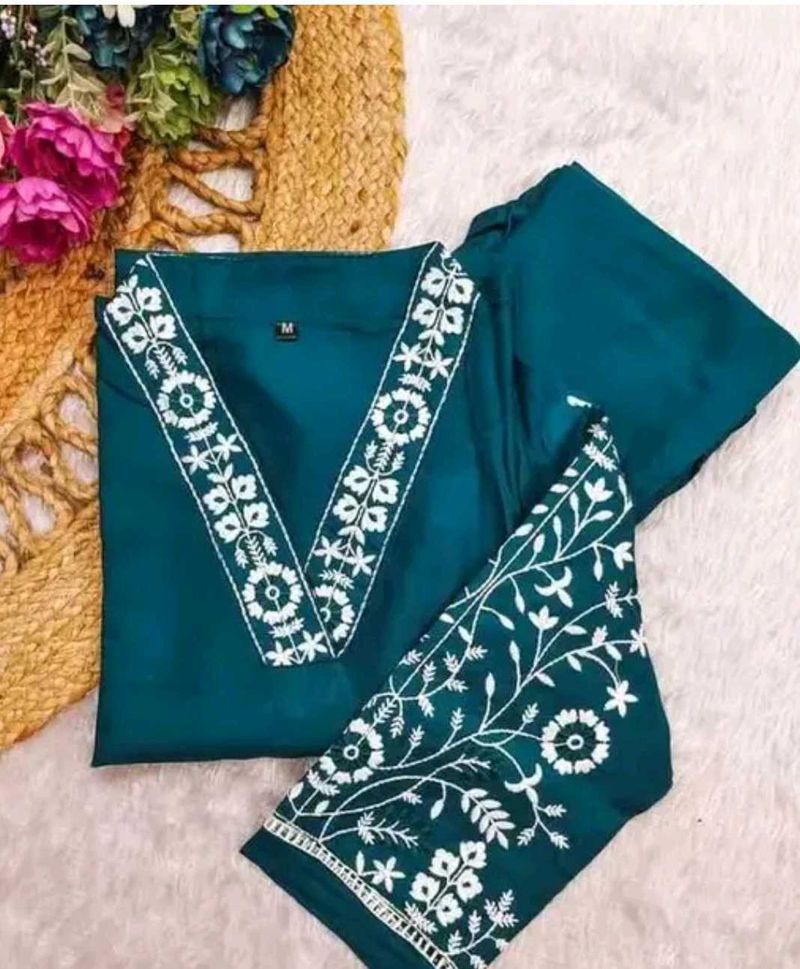 Teal Embroidered Kurta Set