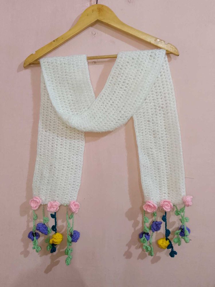 Handmade Crochet Scarf with Flower Embellishments