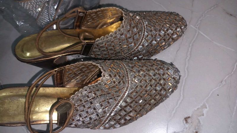 Embellished Beaded Wedge Sandals