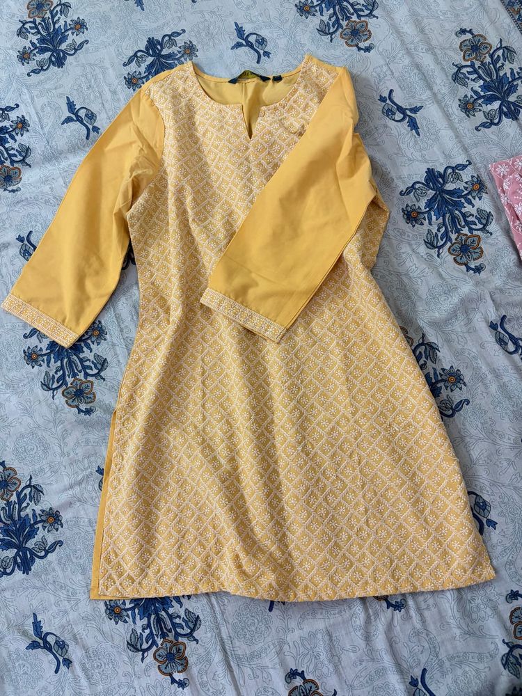 Yellow Embroidered Kurta