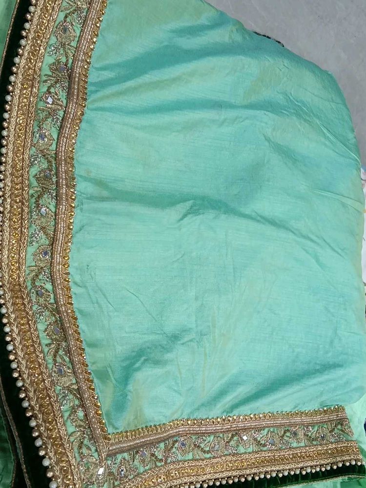 Elegant Teal Silk Saree with Zari &amp; Pearl Work