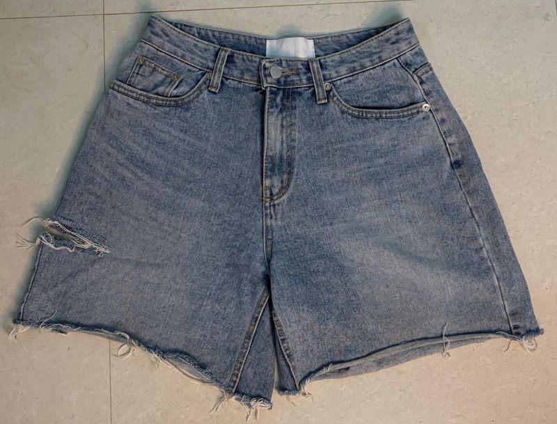 Distressed Cut-Out Denim Shorts