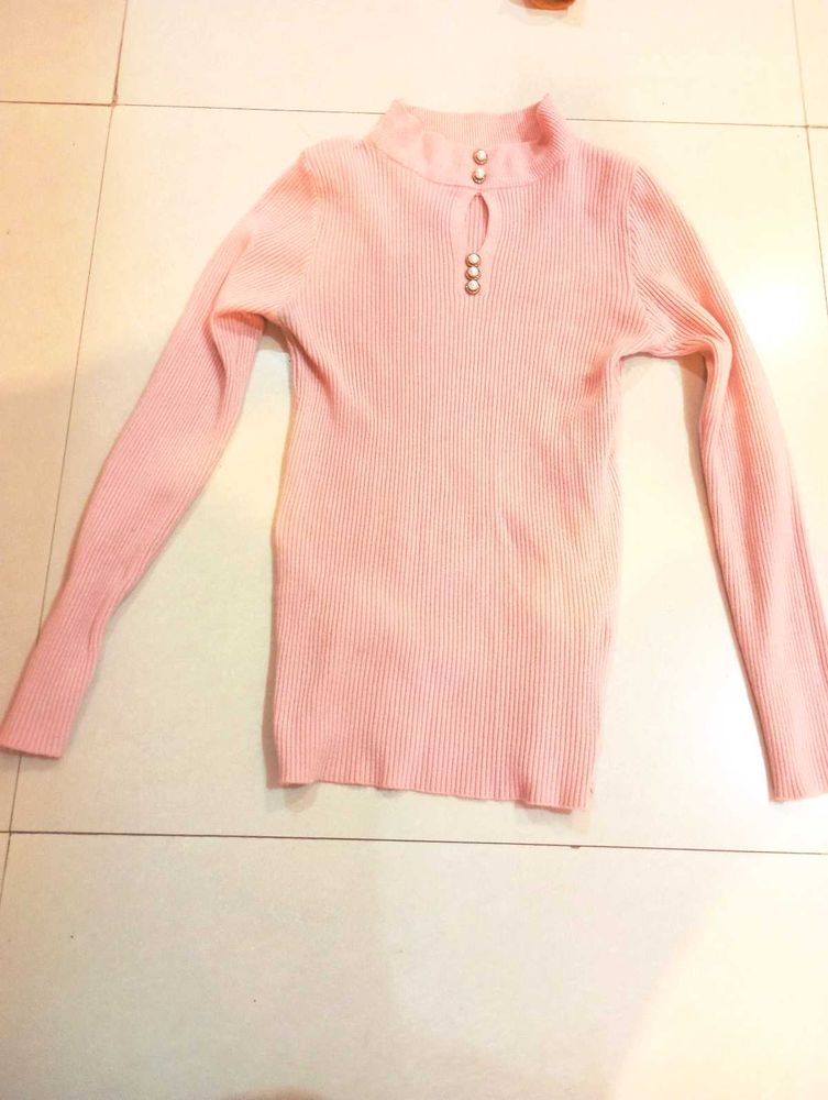 Pink Ribbed Mock Neck Top
