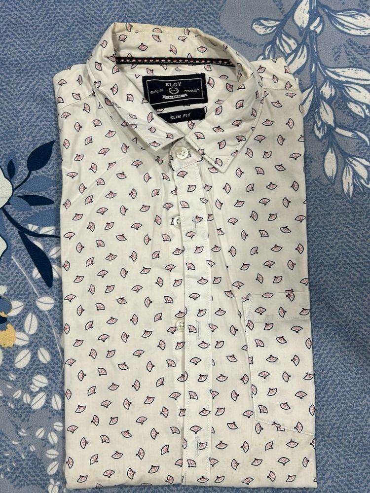 Men's White Printed Slim Fit Shirt