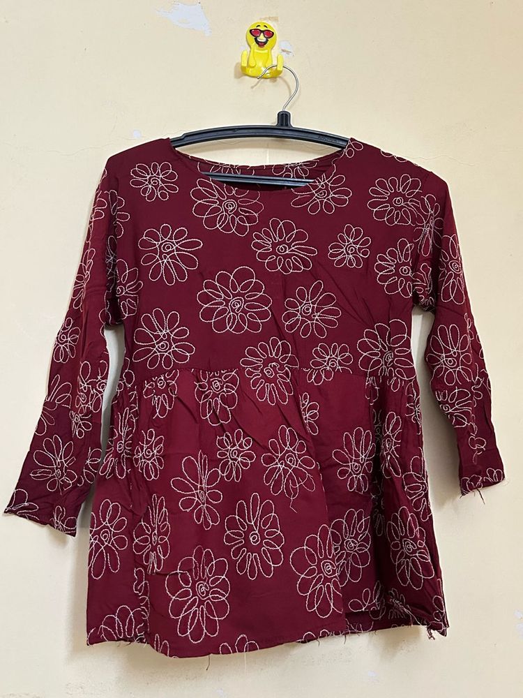 Maroon Kurta with White Floral Print