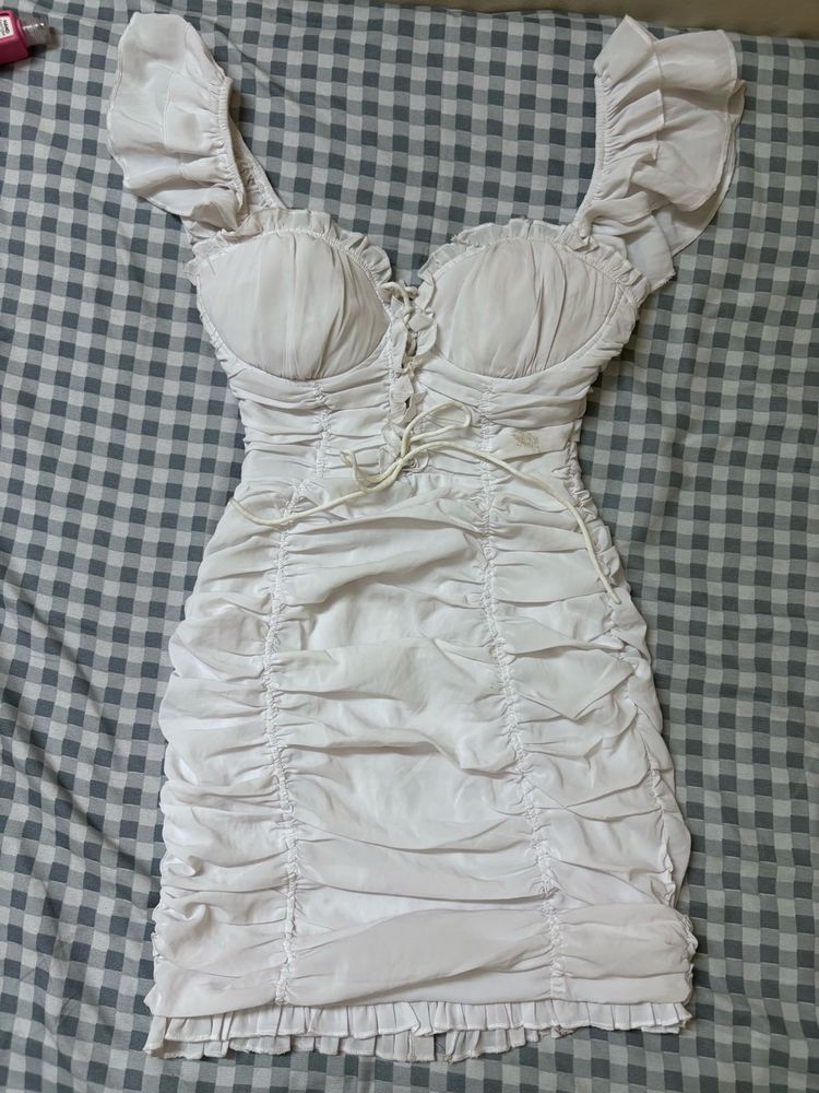 White Ruched Mini Dress