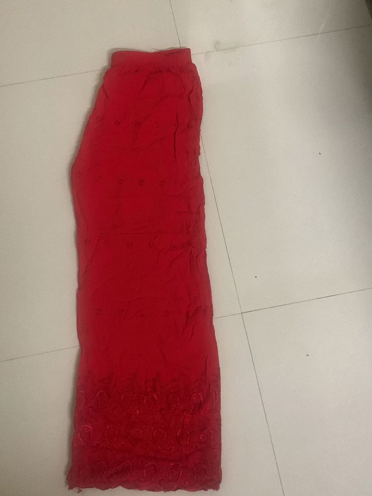 Red Embroidered Leggings Palazzo