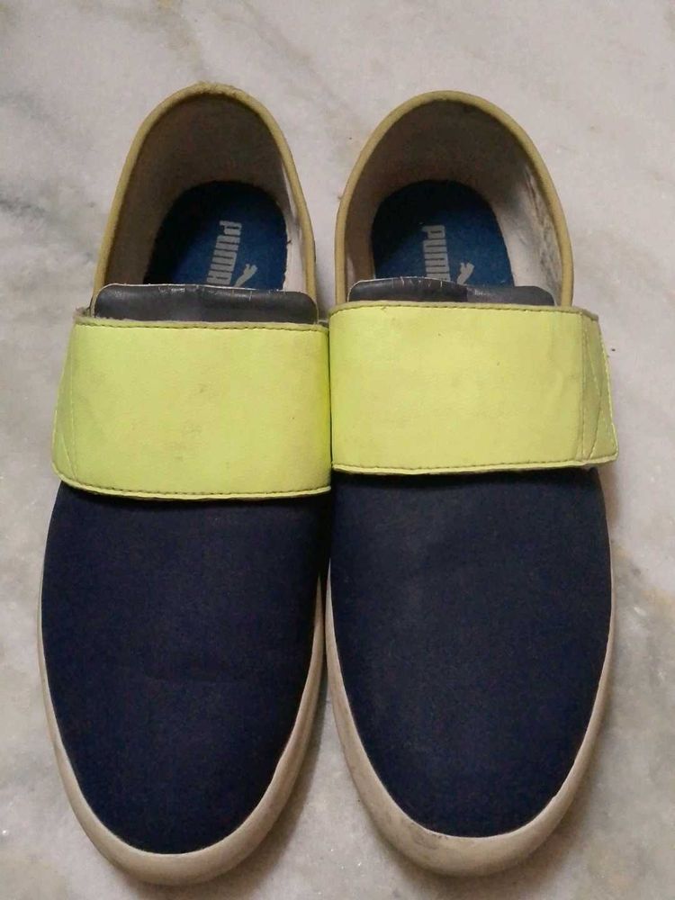 Puma Navy Blue &amp; Flourocemt Green Slip-on Sneakers