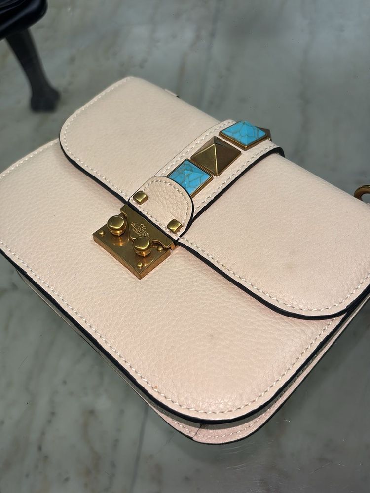 Beige Crossbody Bag with Studs