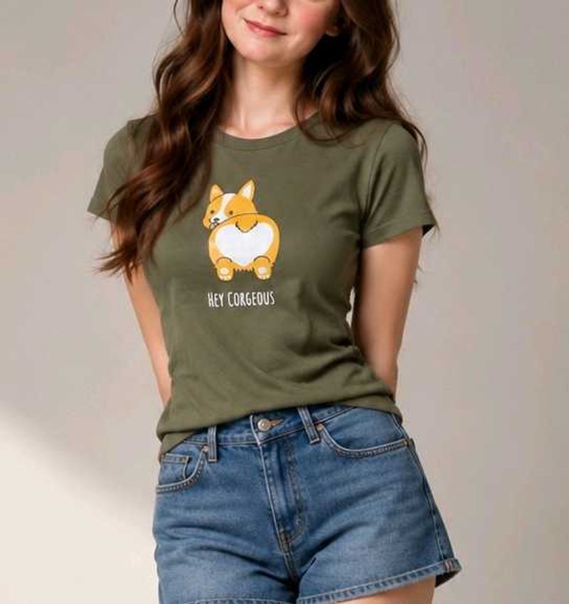 Cute Corgi "Hey Corgeous" T-Shirt URBANIC