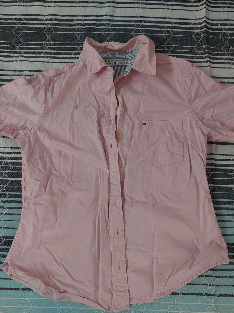 Tommy Hilfiger Pink Short Sleeve Button-Up Shirt