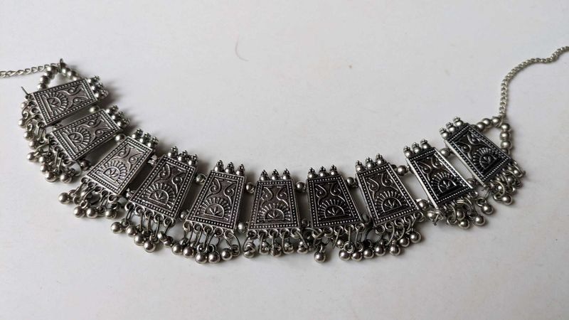 Oxidized Silver Ethnic Necklace
