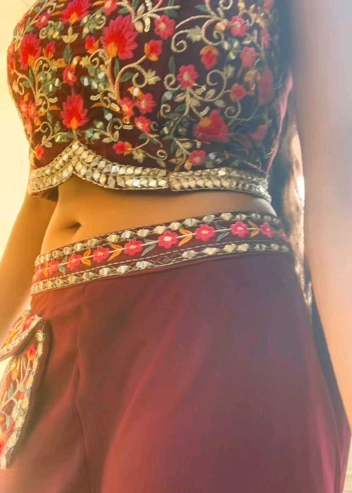 Maroon Embroidered Palazzo Set for Women
