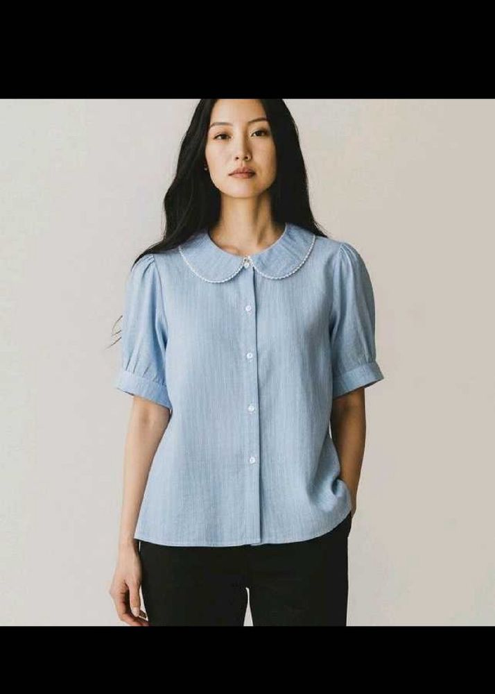 Cute Peter Pan Collar Blue Top