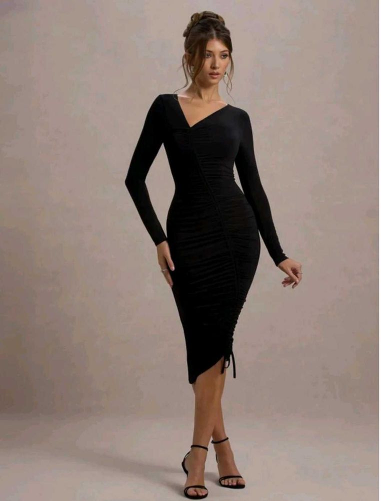 Viscous Bodycon Dress with Asymmetric Neckline
