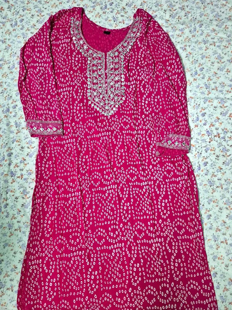 Y2K Pink Bandhani Embroidered Kurta