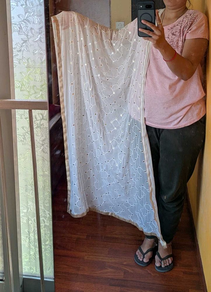 Embellished White Dupatta