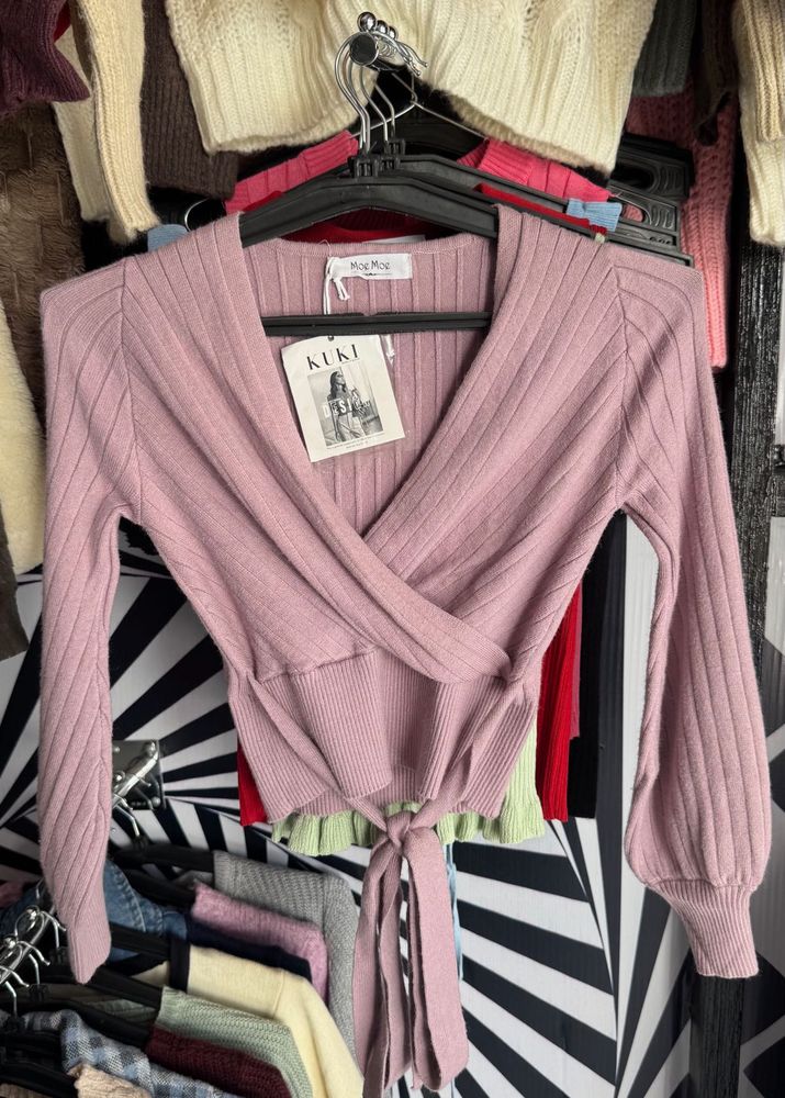 Pink Wrap Tie Long Sleeve Top