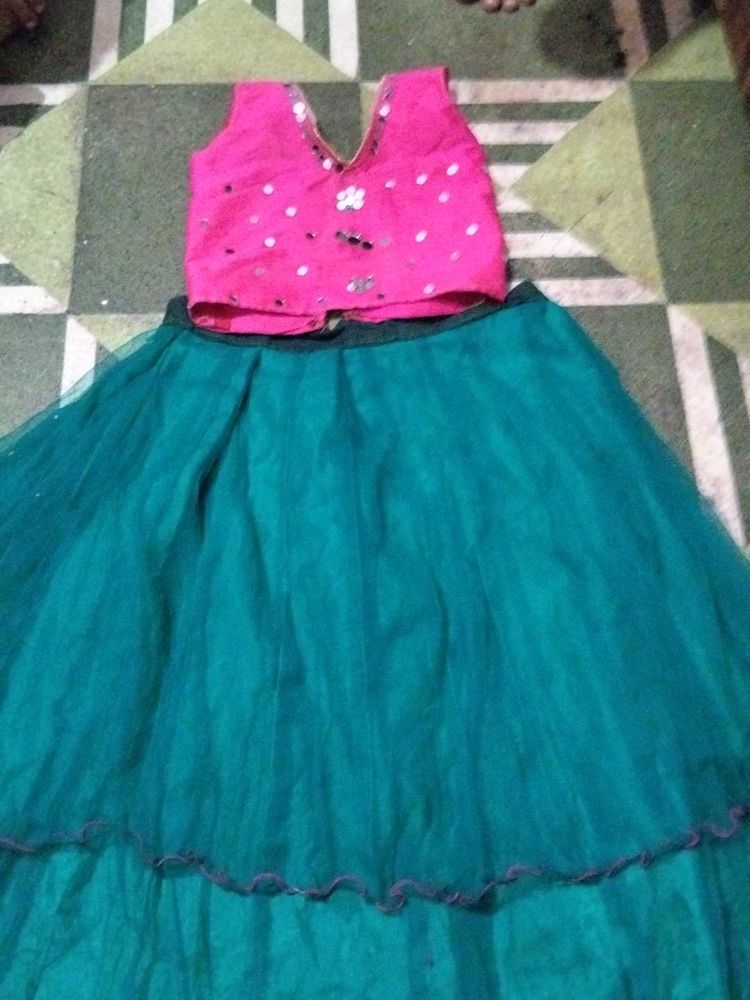Girls' Pink &amp; Teal Lehenga Choli